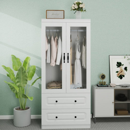 71" White Wood Two Door Two Drawer Combo Dresser HomeRoots