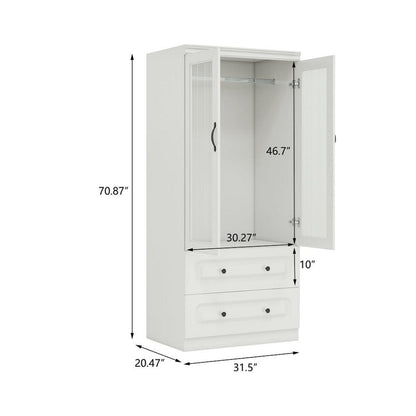 71" White Wood Two Door Two Drawer Combo Dresser HomeRoots