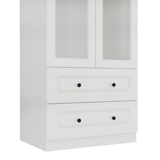 71" White Wood Two Door Two Drawer Combo Dresser