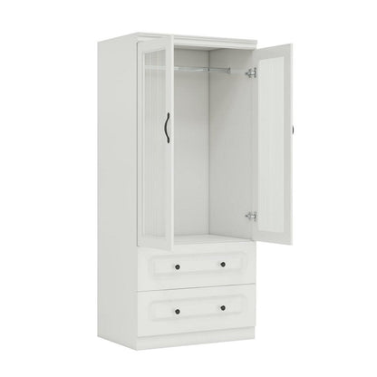 71" White Wood Two Door Two Drawer Combo Dresser HomeRoots