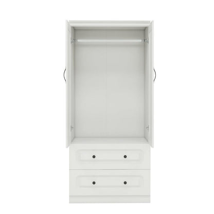 71" White Raised Panel Wood And Melamine Two Door Two Drawer Combo Dresser