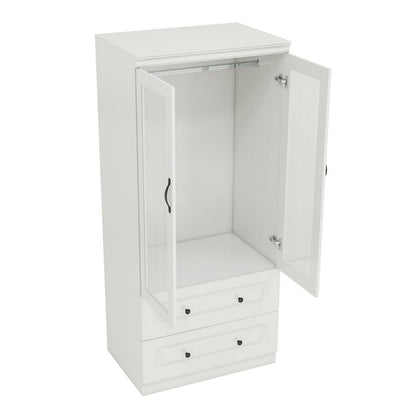 71" White Raised Panel Wood And Melamine Two Door Two Drawer Combo Dresser