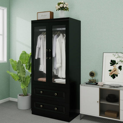 71" Black Wood Two Door Two Drawer Combo Dresser HomeRoots