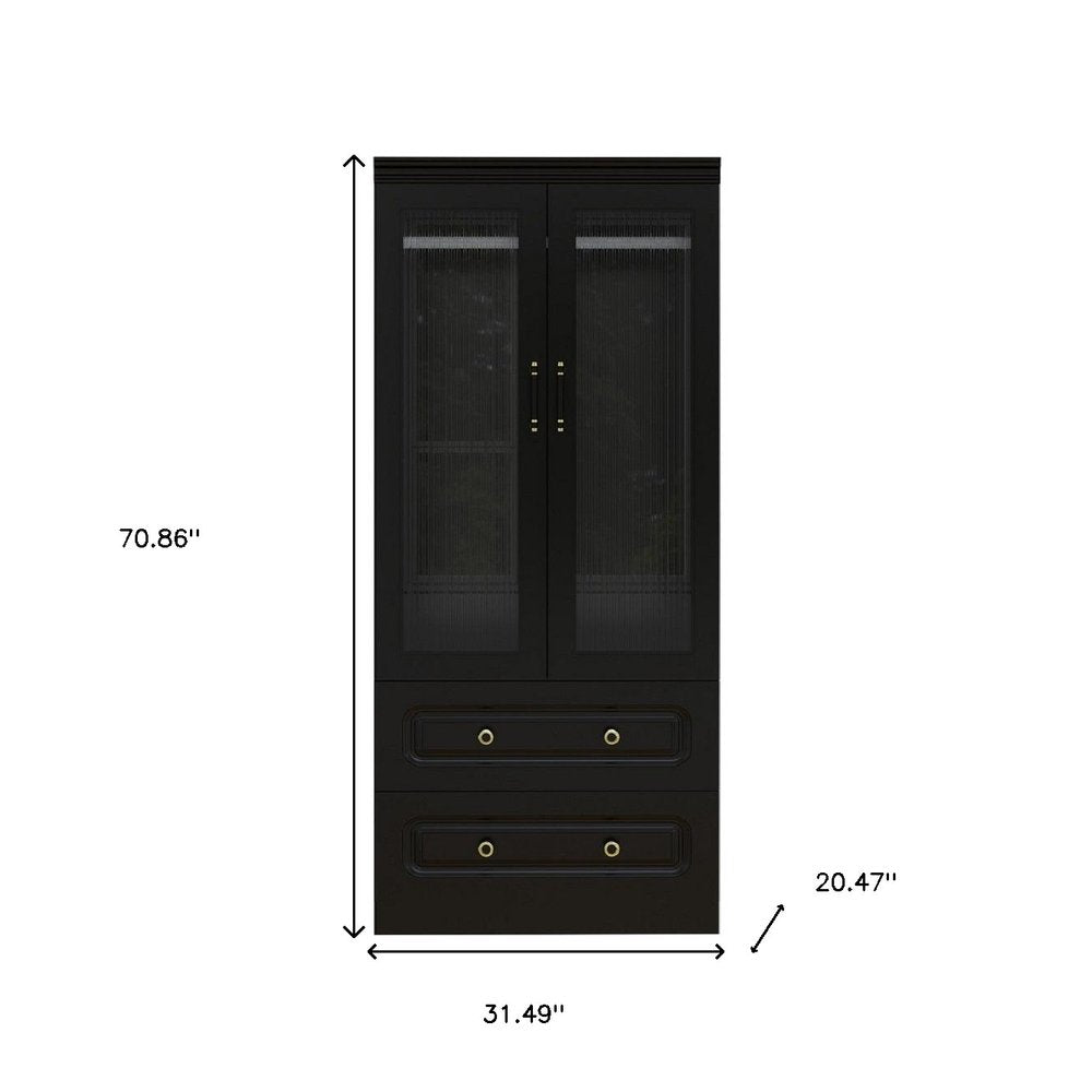 71" Black Wood Two Door Two Drawer Combo Dresser HomeRoots