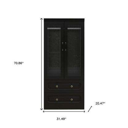 71" Black Wood Two Door Two Drawer Combo Dresser HomeRoots