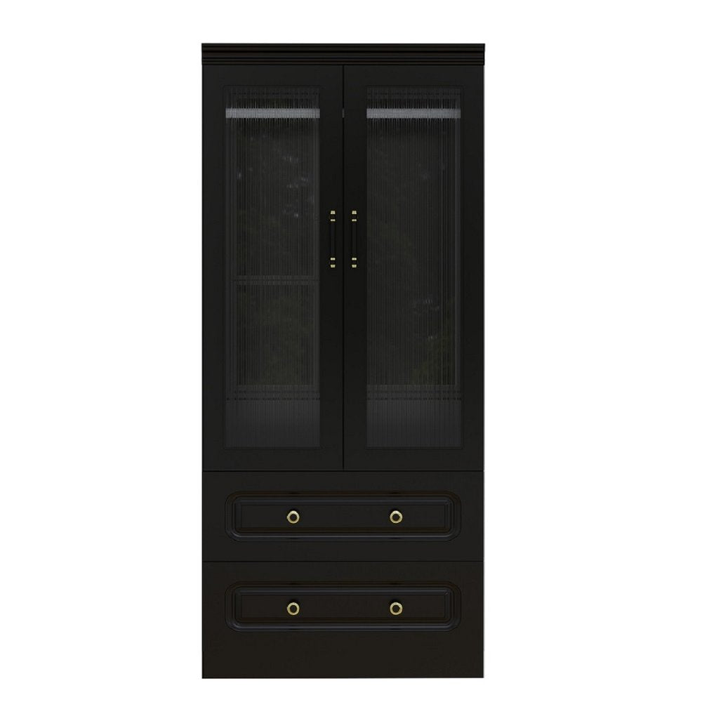 71" Black Wood Two Door Two Drawer Combo Dresser HomeRoots