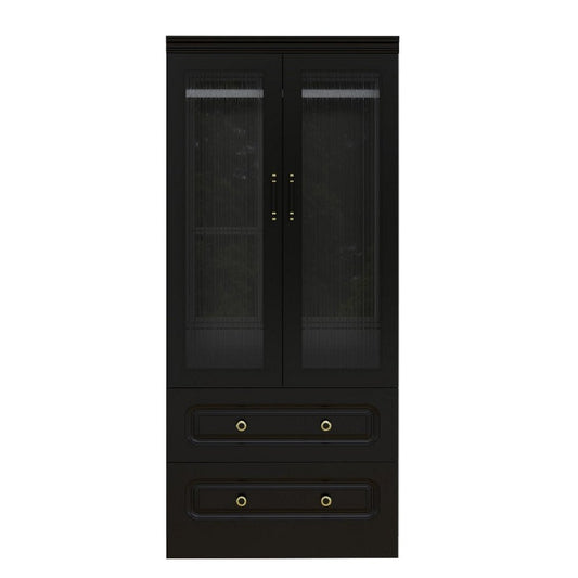 71" Black Wood Two Door Two Drawer Combo Dresser HomeRoots