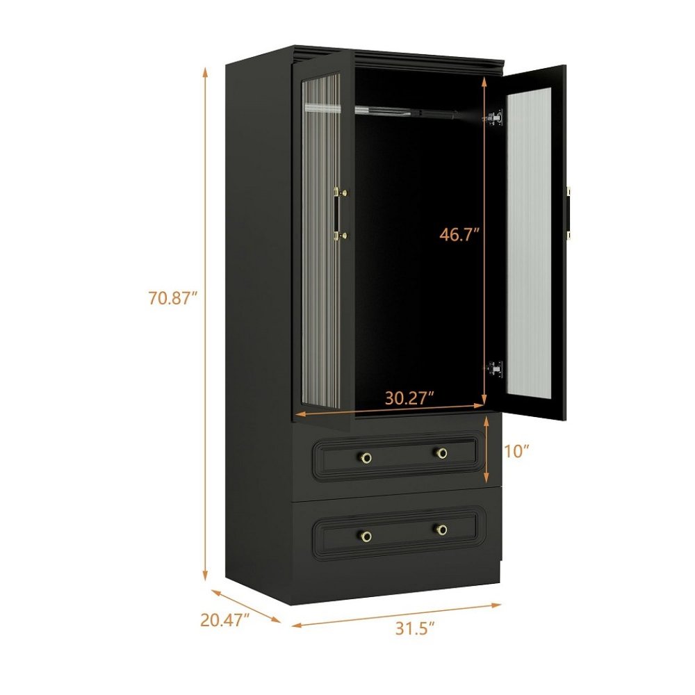 71" Black Wood Two Door Two Drawer Combo Dresser HomeRoots