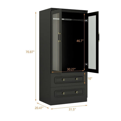 71" Black Wood Two Door Two Drawer Combo Dresser HomeRoots
