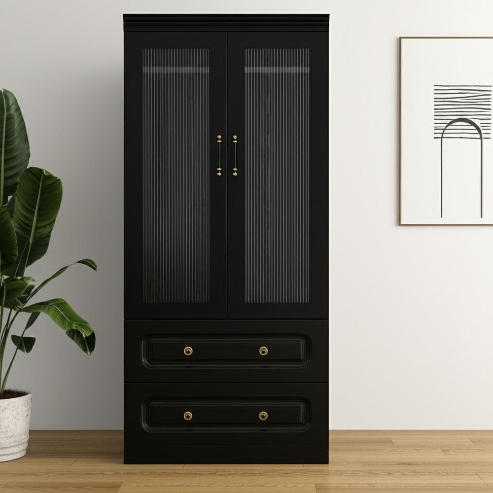 71" Black Wood Two Door Two Drawer Combo Dresser HomeRoots