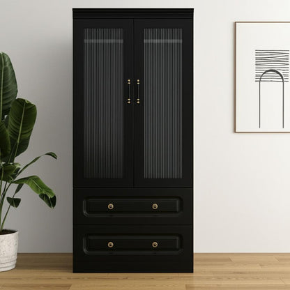 71" Black Wood Two Door Two Drawer Combo Dresser HomeRoots