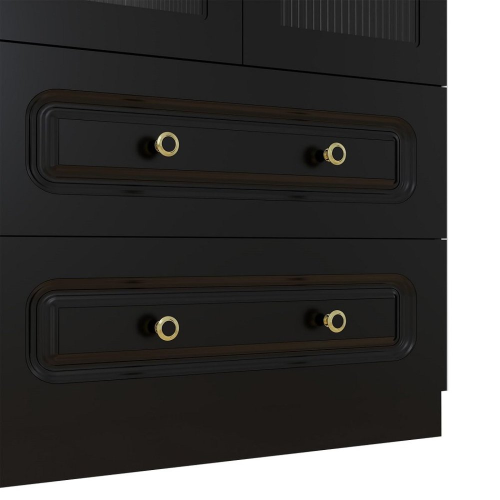 71" Black Wood Two Door Two Drawer Combo Dresser HomeRoots