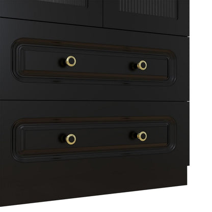 71" Black Wood Two Door Two Drawer Combo Dresser HomeRoots