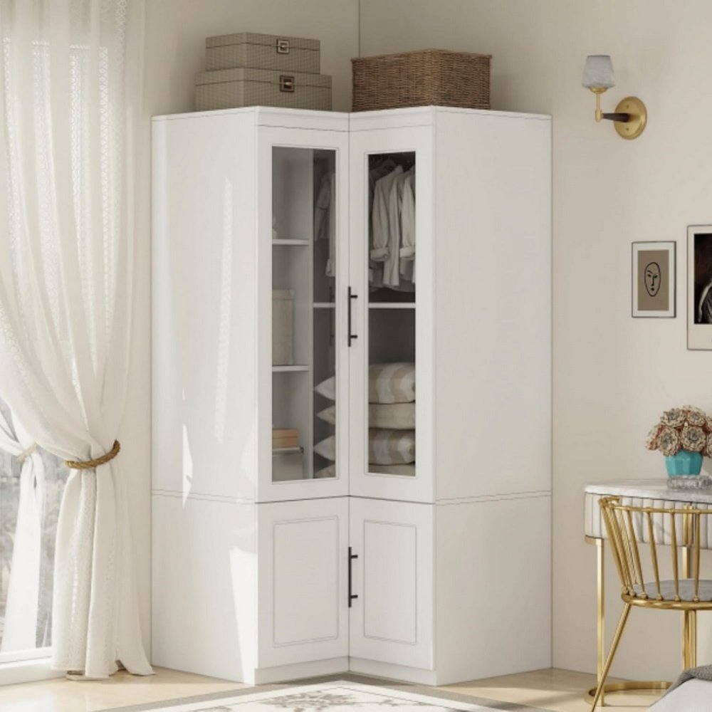 71" White Wood Four Door Corner Combo Dresser HomeRoots
