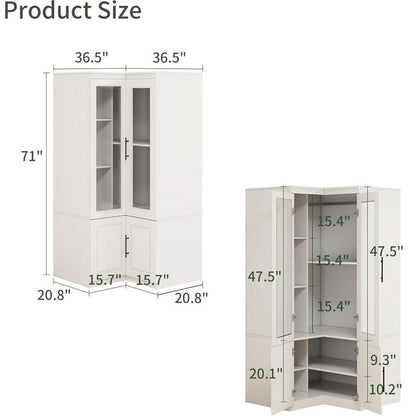 71" White Wood Four Door Corner Combo Dresser HomeRoots