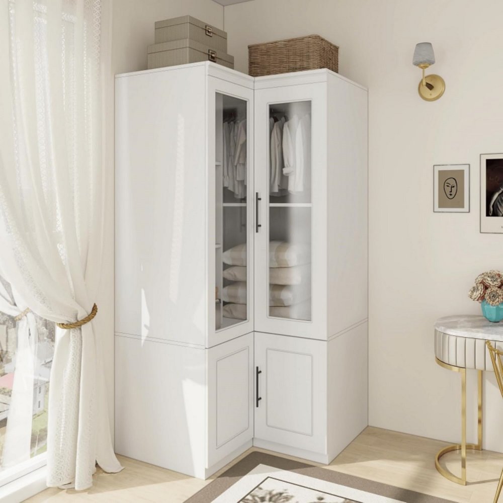 71" White Wood Four Door Corner Combo Dresser HomeRoots