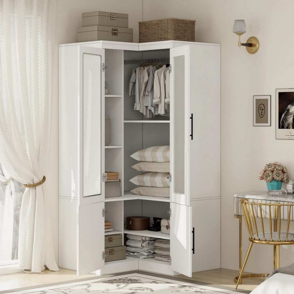 71" White Wood Four Door Corner Combo Dresser HomeRoots