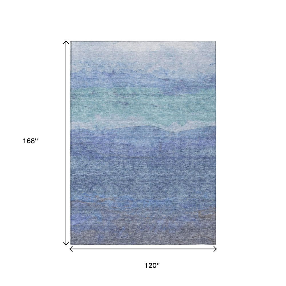 10' X 14' Blue Teal Blue And Sky Blue Abstract Washable Indoor Outdoor Area Rug HomeRoots