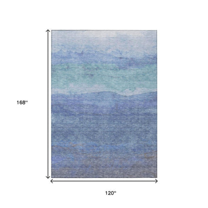 10' X 14' Blue Teal Blue And Sky Blue Abstract Washable Indoor Outdoor Area Rug HomeRoots