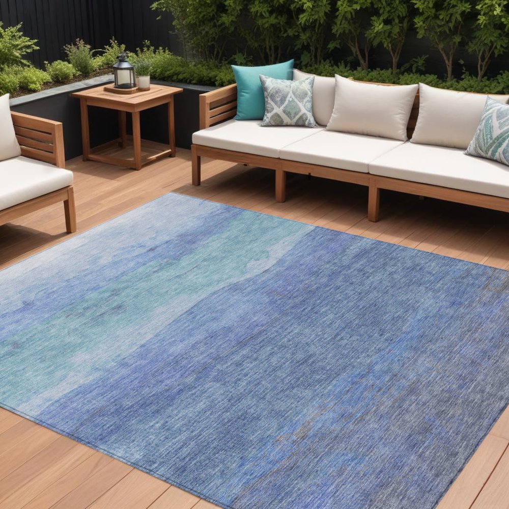 10' X 14' Blue Teal Blue And Sky Blue Abstract Washable Indoor Outdoor Area Rug HomeRoots