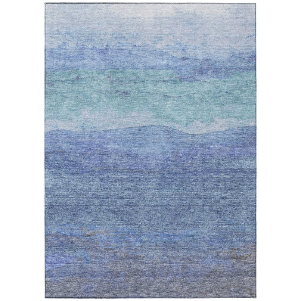 10' X 14' Blue Teal Blue And Sky Blue Abstract Washable Indoor Outdoor Area Rug — view 1