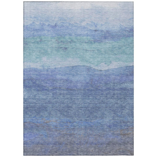 10' X 14' Blue Teal Blue And Sky Blue Abstract Washable Indoor Outdoor Area Rug