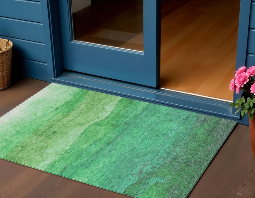 3' X 5' Green And Mint Green Abstract Washable Indoor Outdoor Area Rug — view 1