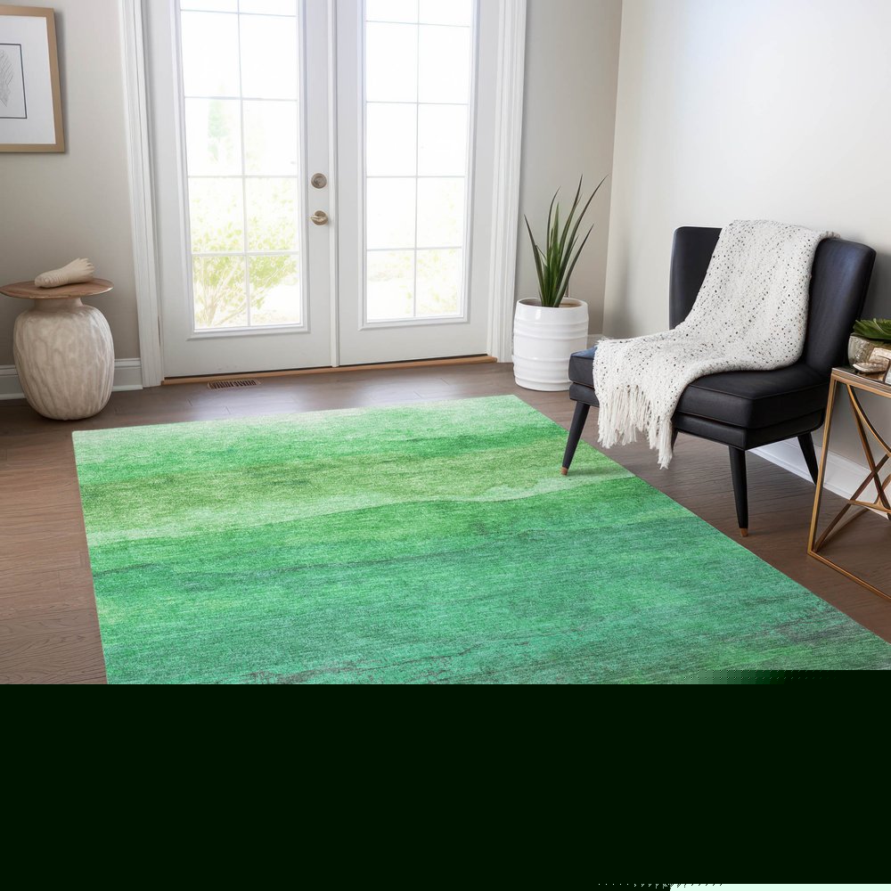 3' X 5' Green And Mint Green Abstract Washable Indoor Outdoor Area Rug — view 8