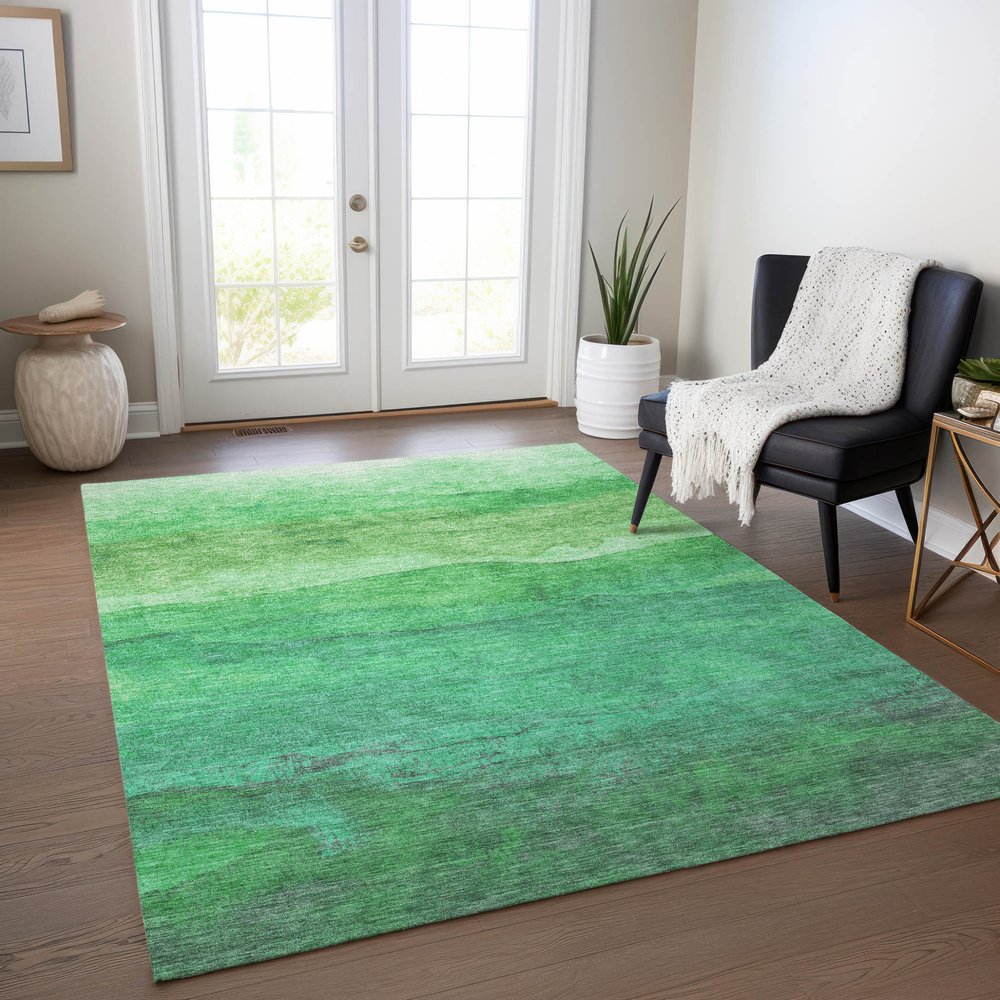 3' X 5' Green And Mint Green Abstract Washable Indoor Outdoor Area Rug — view 59