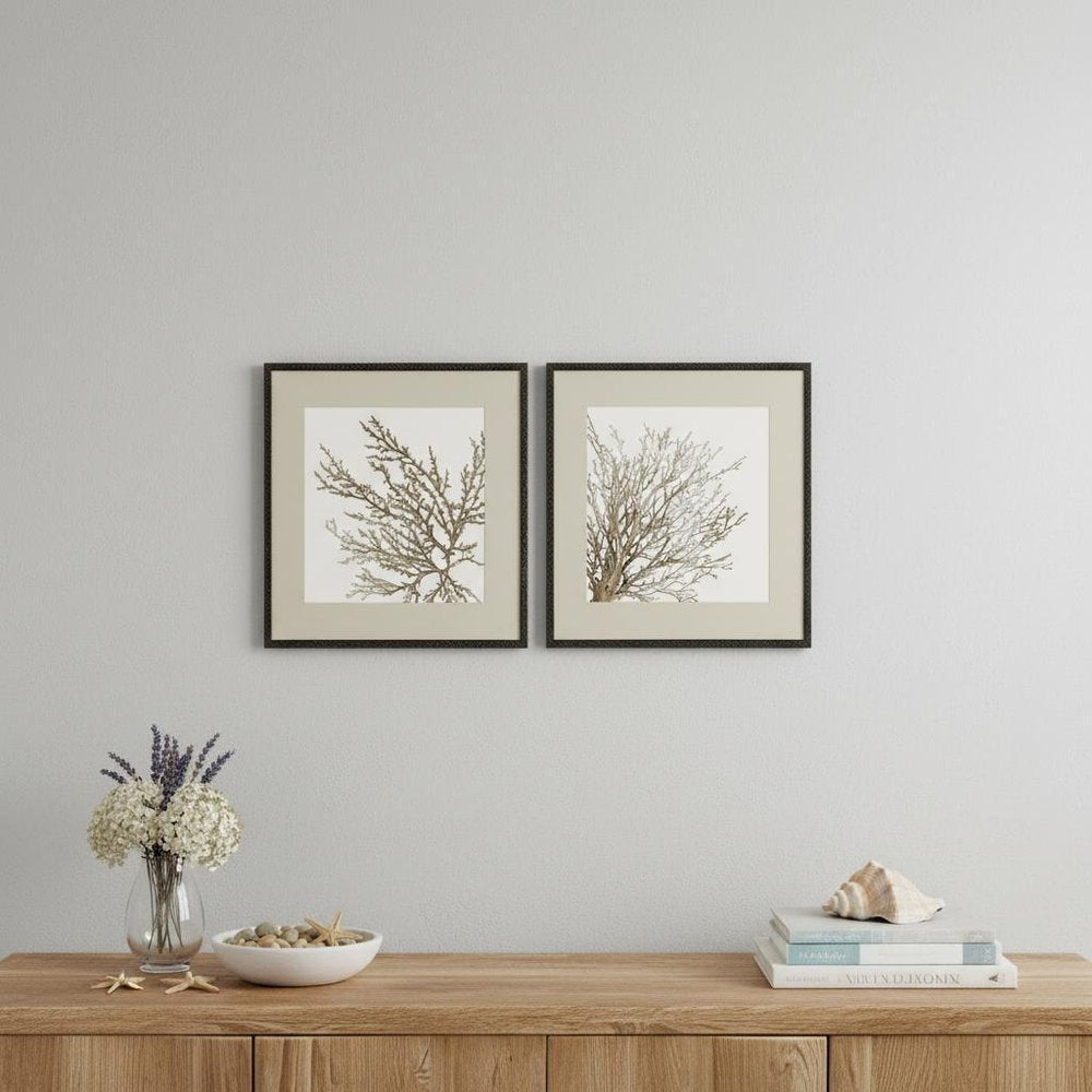Set Of Two Taupe Coral Black Framed Wall Art HomeRoots