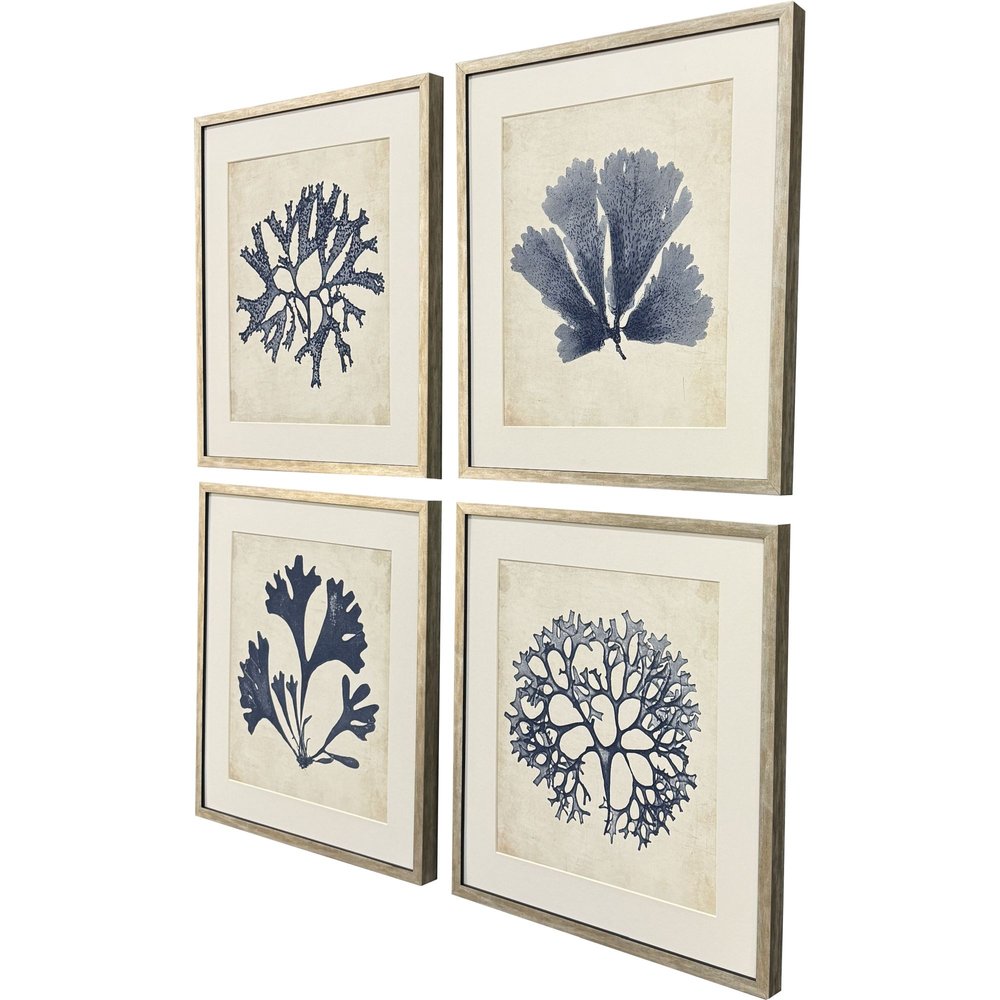 Set Of Four Indigo Sea Life Silver Framed Wall Art — view 2