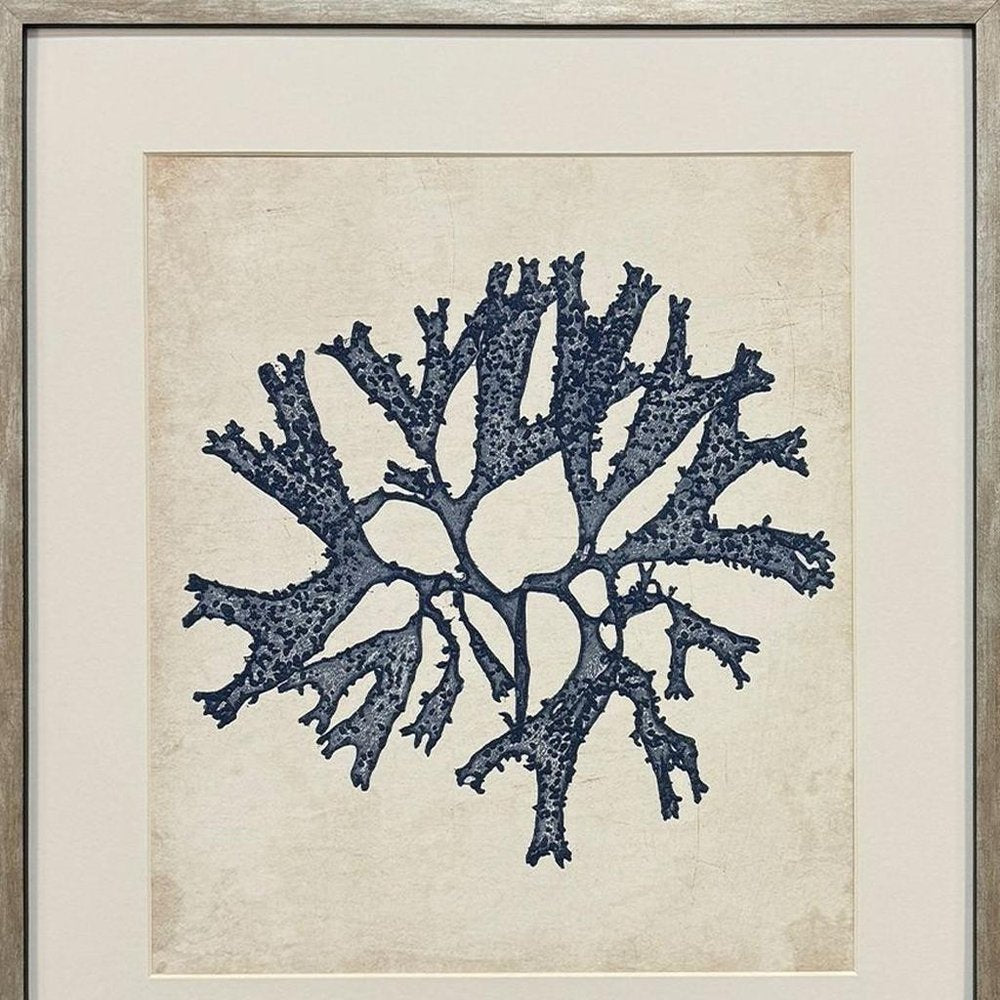 Set Of Four Indigo Sea Life Silver Framed Wall Art HomeRoots