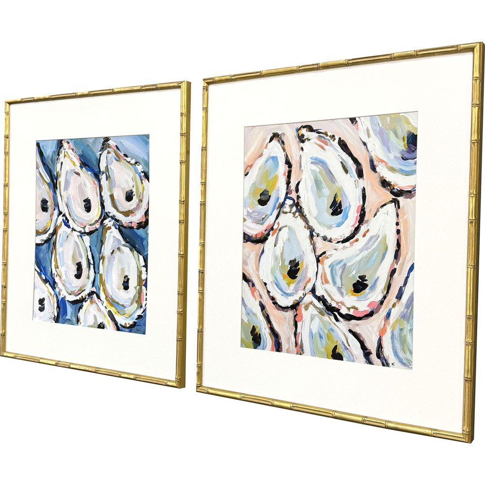 Set Of Two Oyster Shells Gold Framed Wall Art HomeRoots