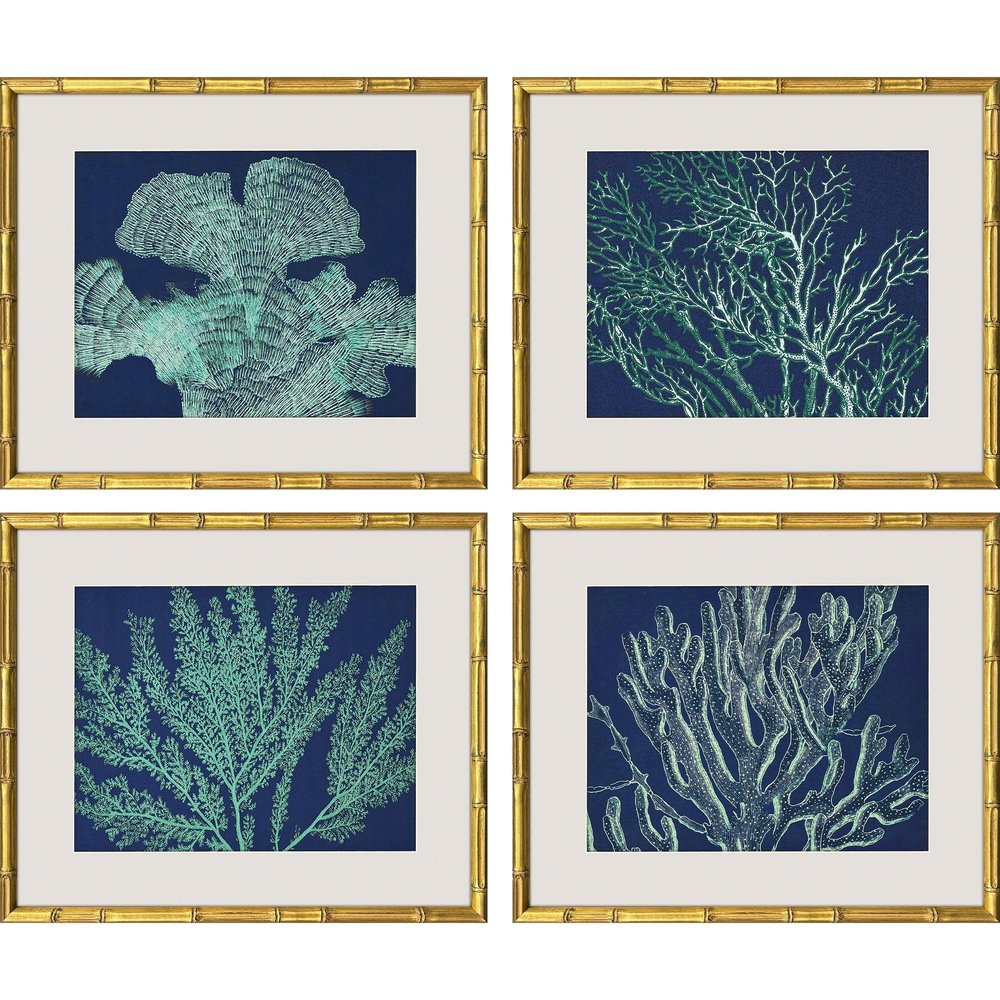 Set Of Four Sea Garden Gold Framed Wall Art HomeRoots