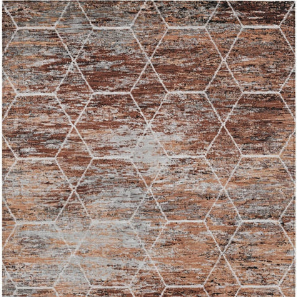 3' X 5' Rust Gray And Ivory Geometric Washable Indoor Outdoor Area Rug
