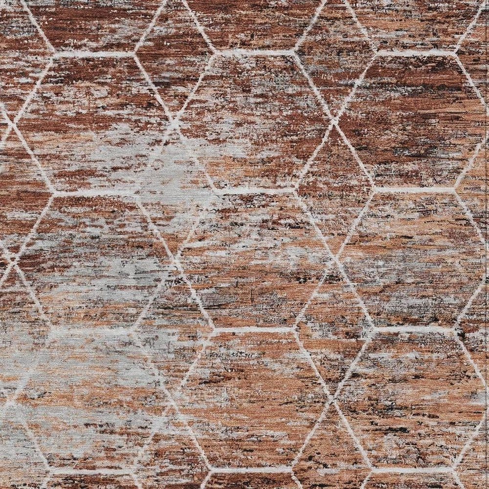 3' X 5' Rust Gray And Ivory Geometric Washable Indoor Outdoor Area Rug — view 9