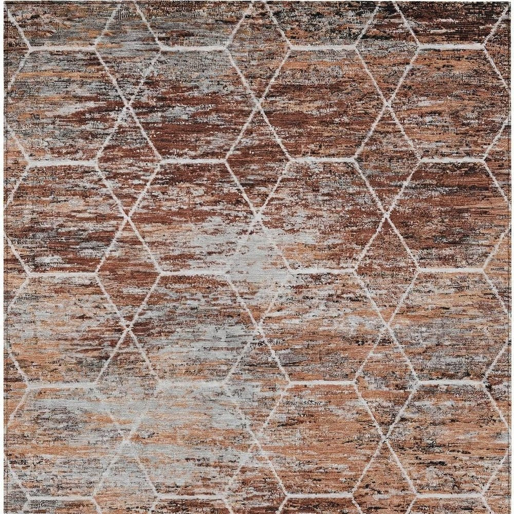 3' X 5' Rust Gray And Ivory Geometric Washable Indoor Outdoor Area Rug — view 10