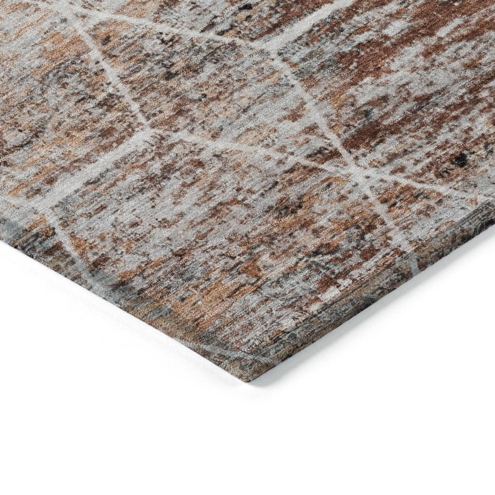 3' X 5' Rust Gray And Ivory Geometric Washable Indoor Outdoor Area Rug