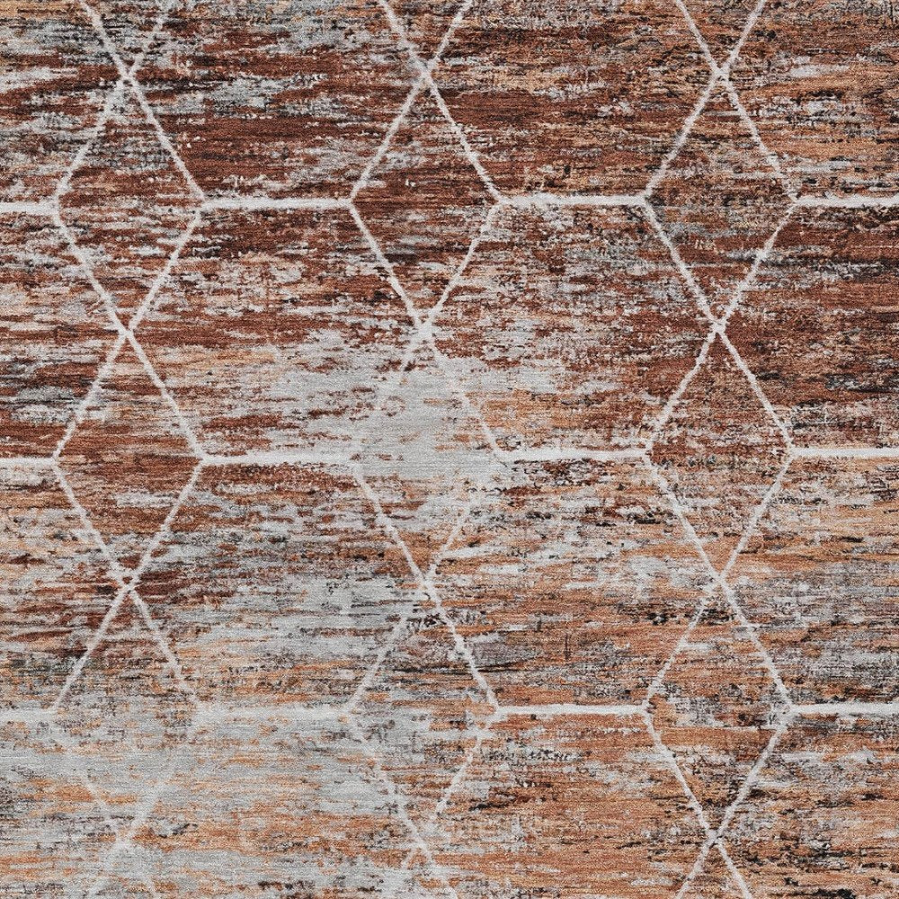 3' X 5' Rust Gray And Ivory Geometric Washable Indoor Outdoor Area Rug