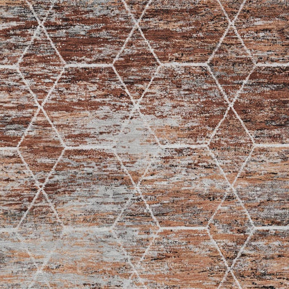 3' X 5' Rust Gray And Ivory Geometric Washable Indoor Outdoor Area Rug