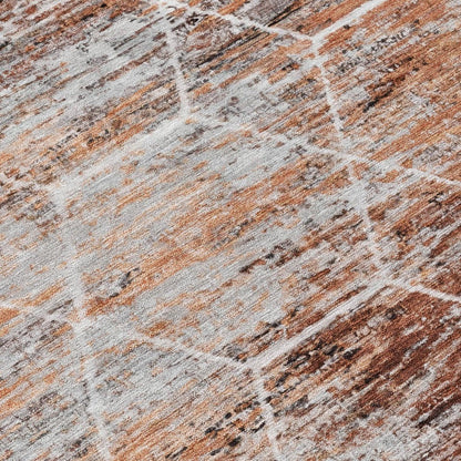3' X 5' Rust Gray And Ivory Geometric Washable Indoor Outdoor Area Rug