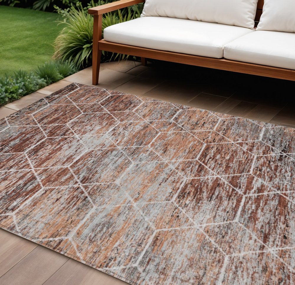 8' X 10' Rust Gray And Ivory Geometric Washable Indoor Outdoor Area Rug — view 6