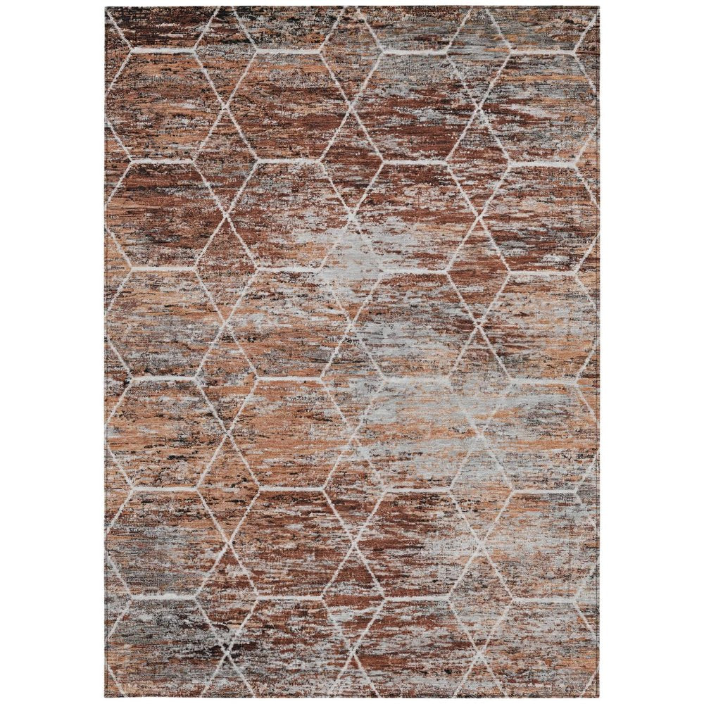 9' X 12' Rust Gray And Ivory Geometric Washable Indoor Outdoor Area Rug — view 5