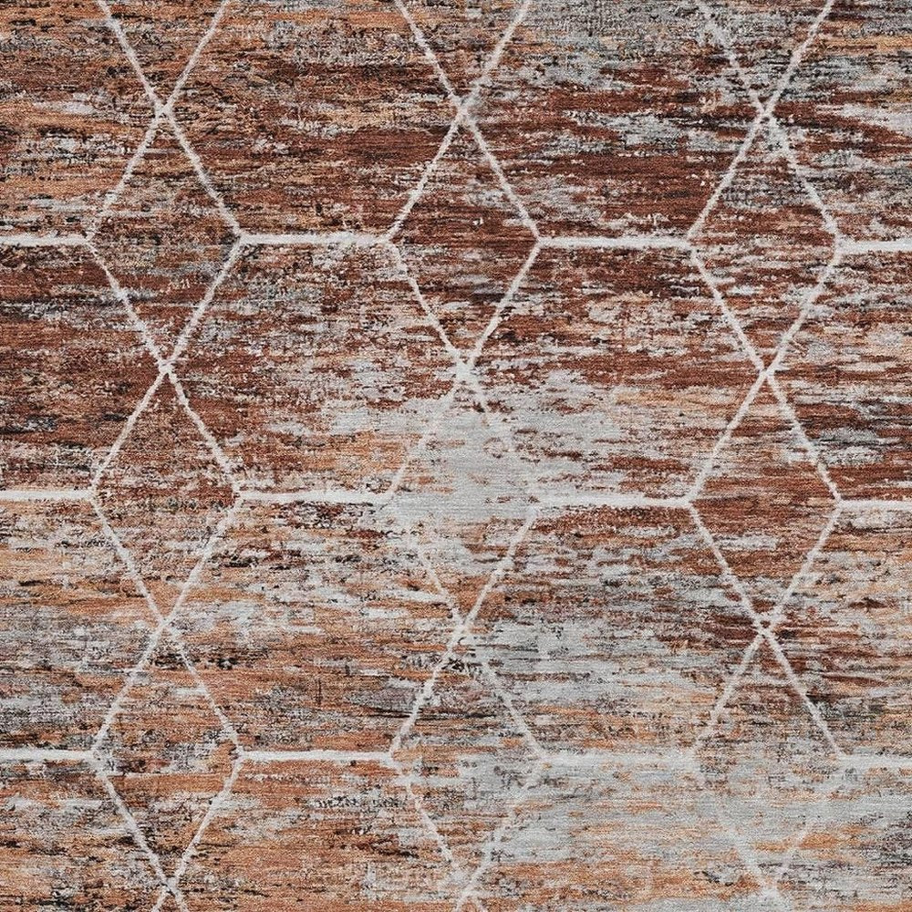 9' X 12' Rust Gray And Ivory Geometric Washable Indoor Outdoor Area Rug HomeRoots