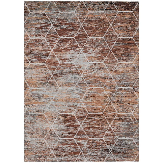 9' X 12' Rust Gray And Ivory Geometric Washable Indoor Outdoor Area Rug