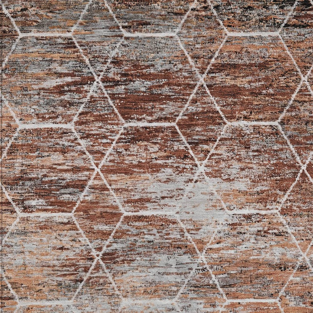 9' X 12' Rust Gray And Ivory Geometric Washable Indoor Outdoor Area Rug — view 4