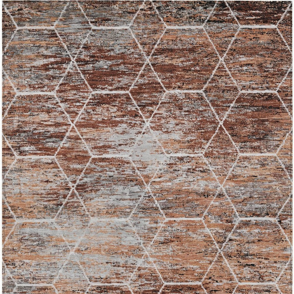 10' X 14' Rust Gray And Ivory Geometric Washable Indoor Outdoor Area Rug HomeRoots