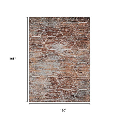 10' X 14' Rust Gray And Ivory Geometric Washable Indoor Outdoor Area Rug HomeRoots