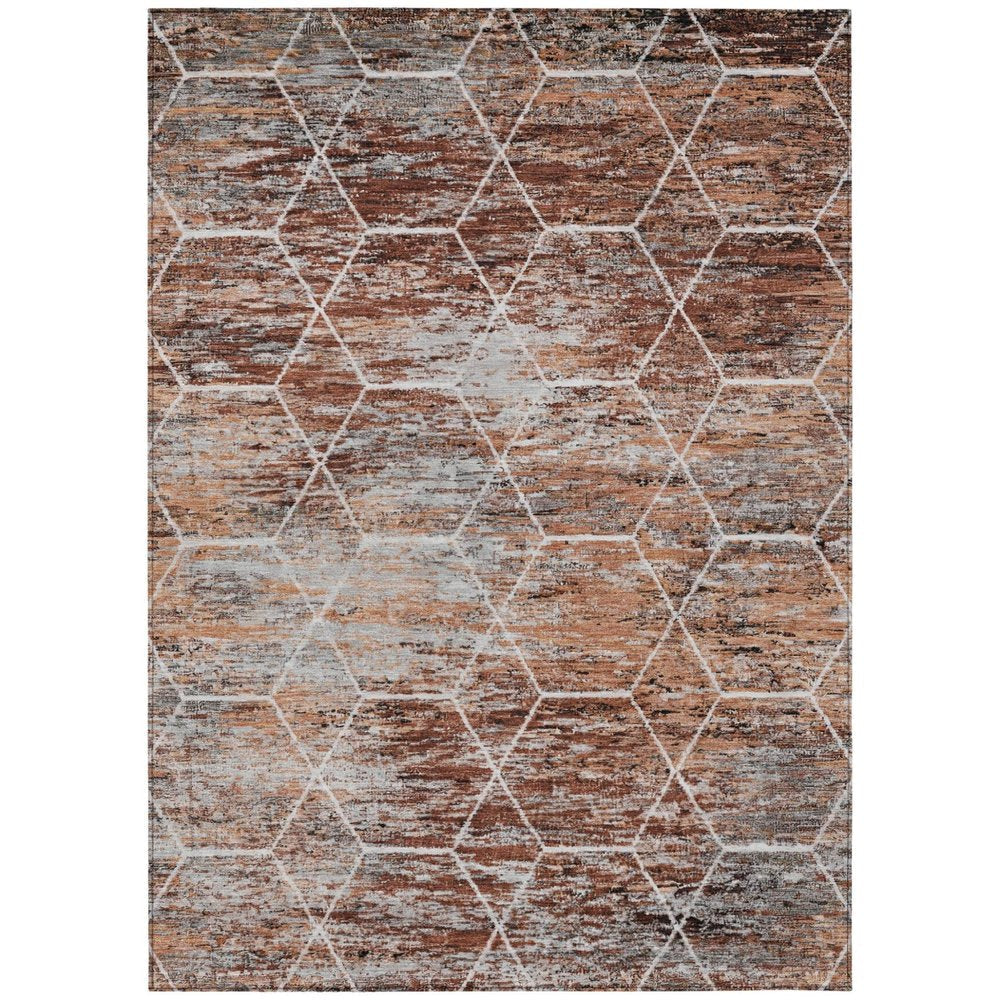 10' X 14' Rust Gray And Ivory Geometric Washable Indoor Outdoor Area Rug HomeRoots