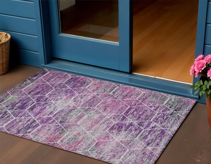 3' X 5' Purple Lavender And Ivory Geometric Washable Indoor Outdoor Area Rug HomeRoots